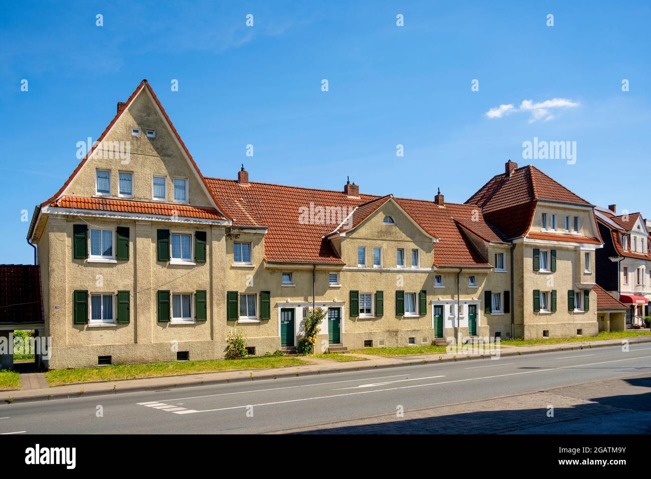 Deutschland, Nordrhein-Westfalen, Hamm, Arbeiterwohnhäuser Isenbecker Hof im Hammer Stadtteil Herringen, baut 1922-28 nach Plänen von A. Salfeld. Stockfoto