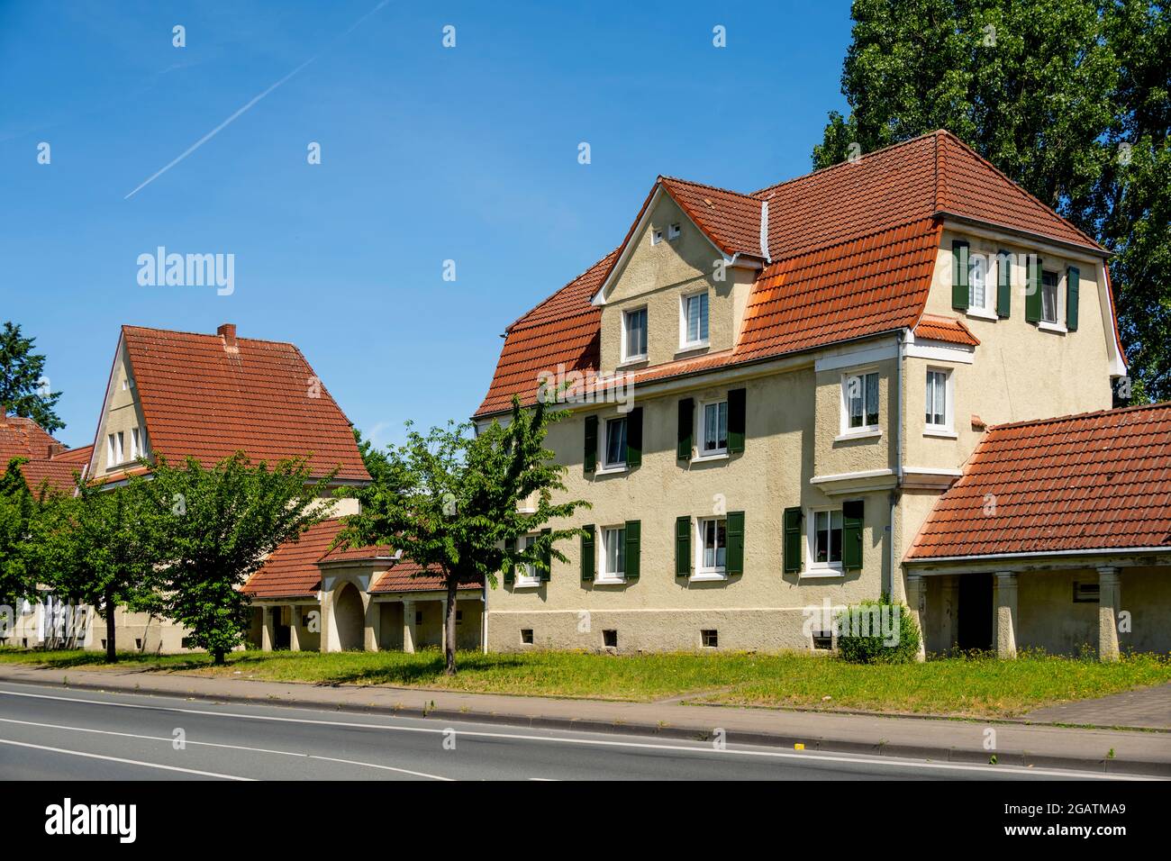 Deutschland, Nordrhein-Westfalen, Hamm, Arbeiterwohnhäuser Isenbecker Hof im Hammer Stadtteil Herringen, baut 1922-28 nach Plänen von A. Salfeld. Stockfoto