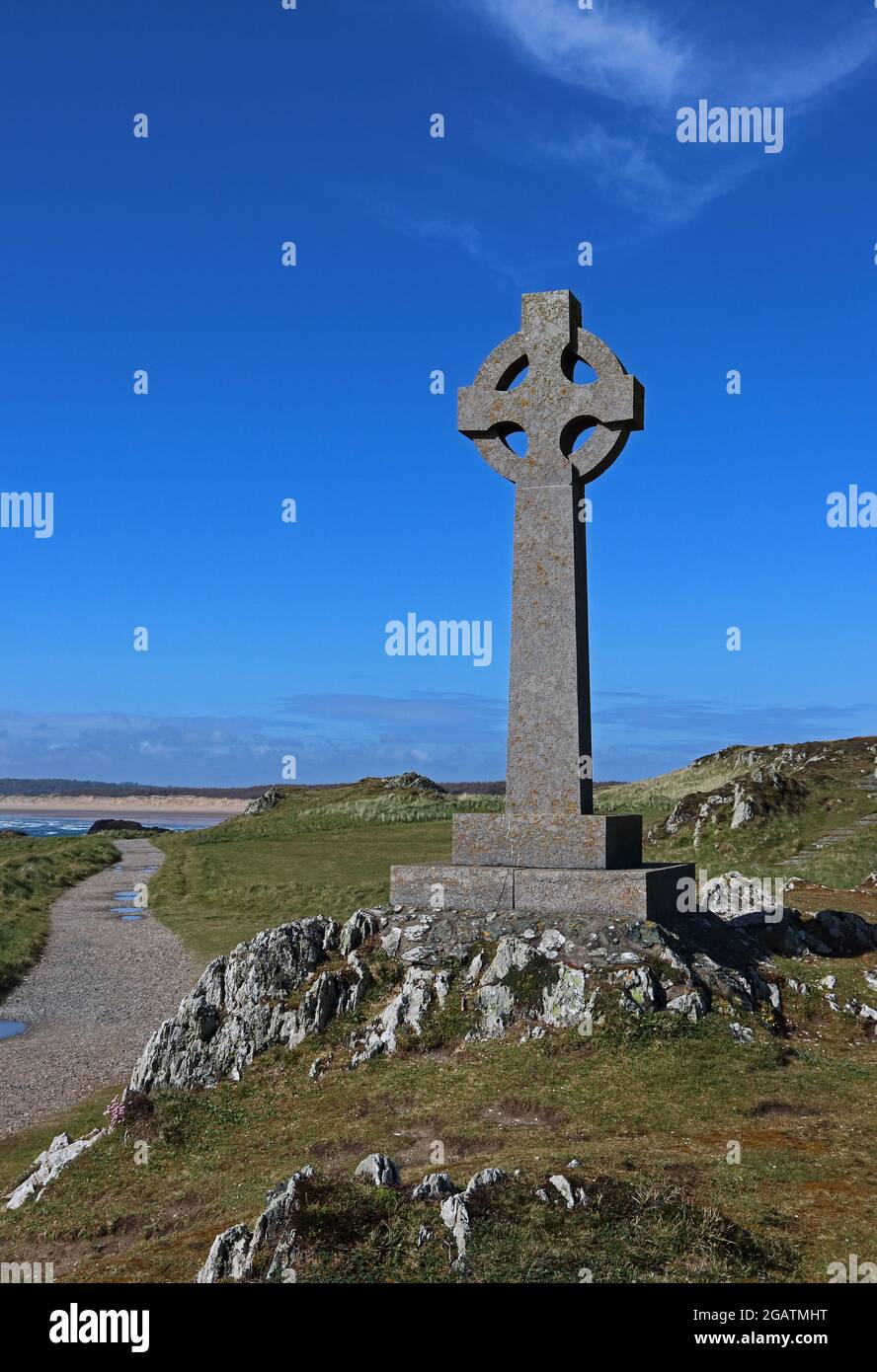 Keltisches Kreuz, Llanddwyn Island, Anglesey Stockfoto