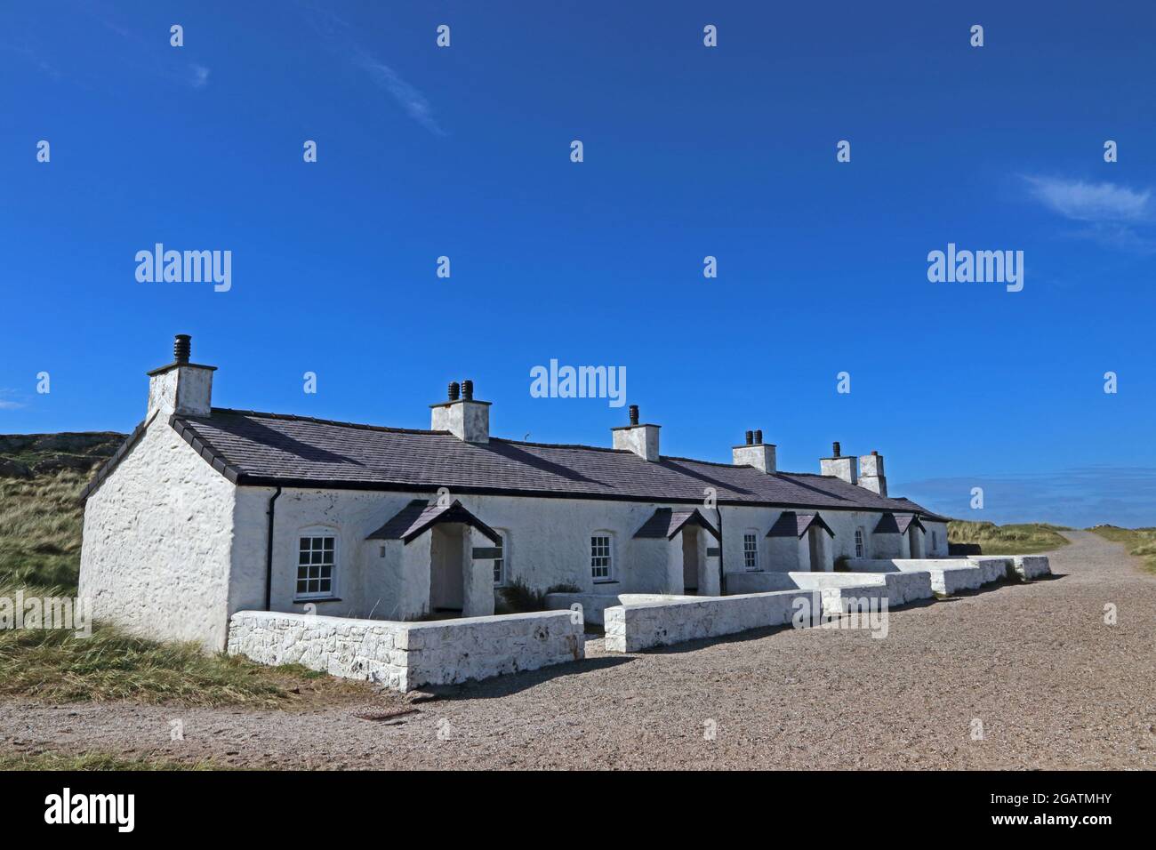Ehemalige Pilots Cottages, Llanddwyn Island, Anglesey Stockfoto