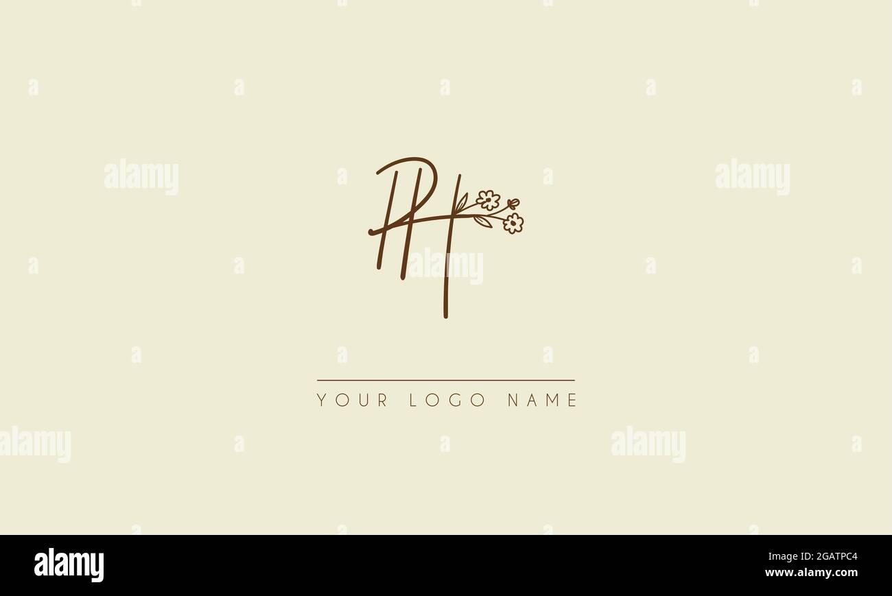 Anfangsbuchstabe RH oder HR Unterschrift handschriftliche Hochzeit botanischen floralen Symbol Logo Vektor Design Illustration Stock Vektor
