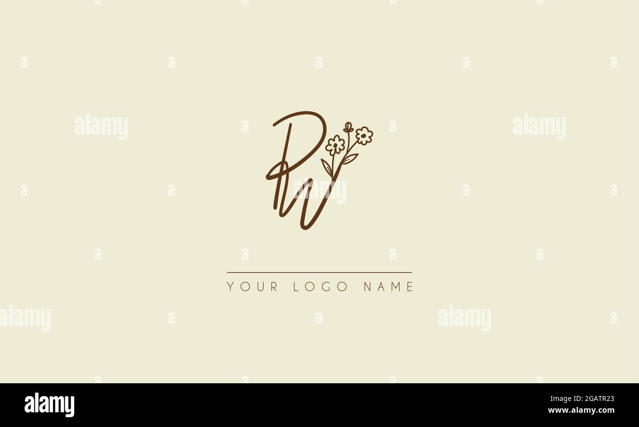 Anfangsbuchstabe PW oder WP Unterschrift handschriftliche Hochzeit botanischen floralen Symbol Logo Vektor Design Illustration Stock Vektor