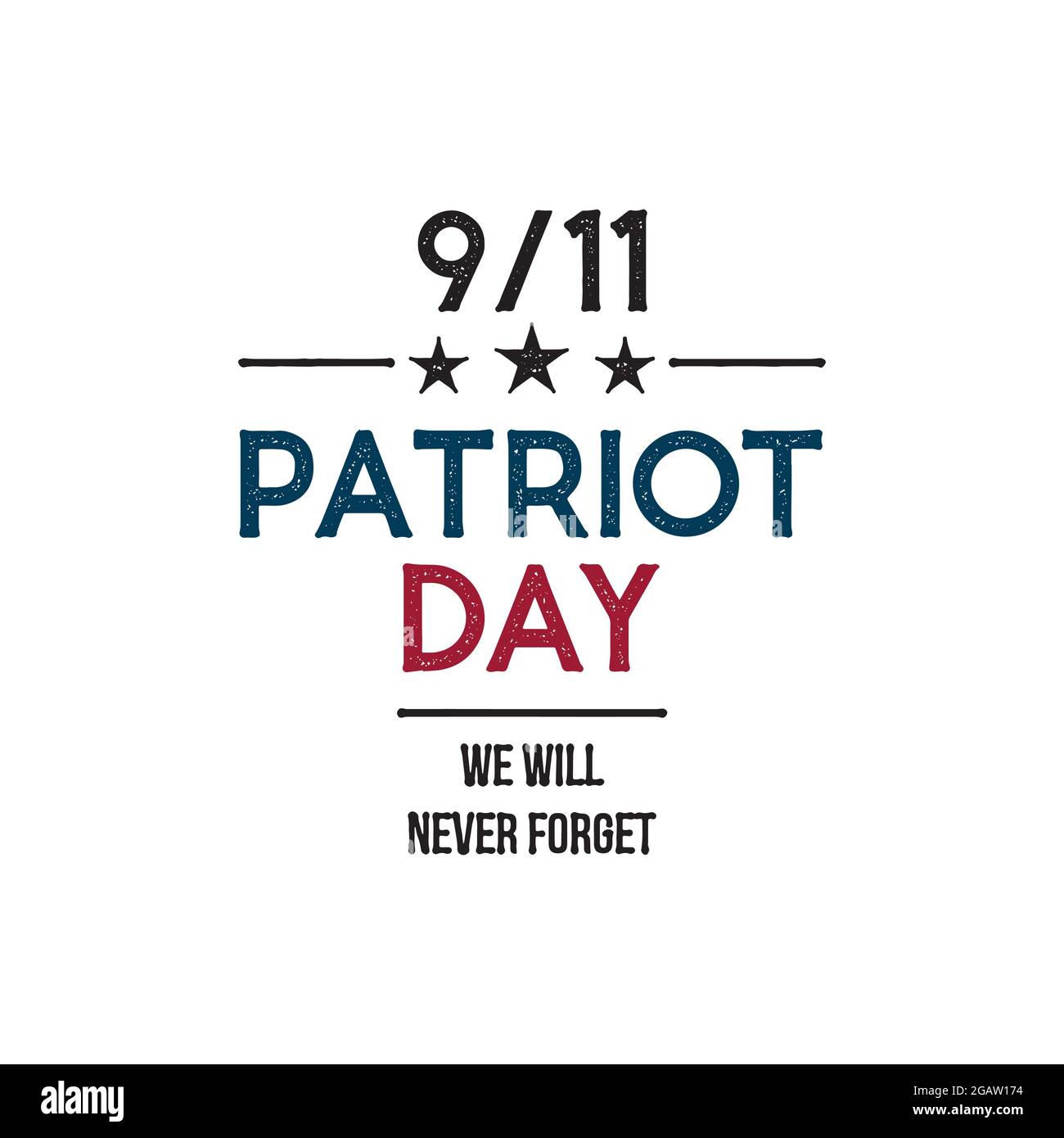 9/11 Patriot Day Banner. Wir werden es nie vergessen. Designvorlage. Vektorgrafik. Stock Vektor