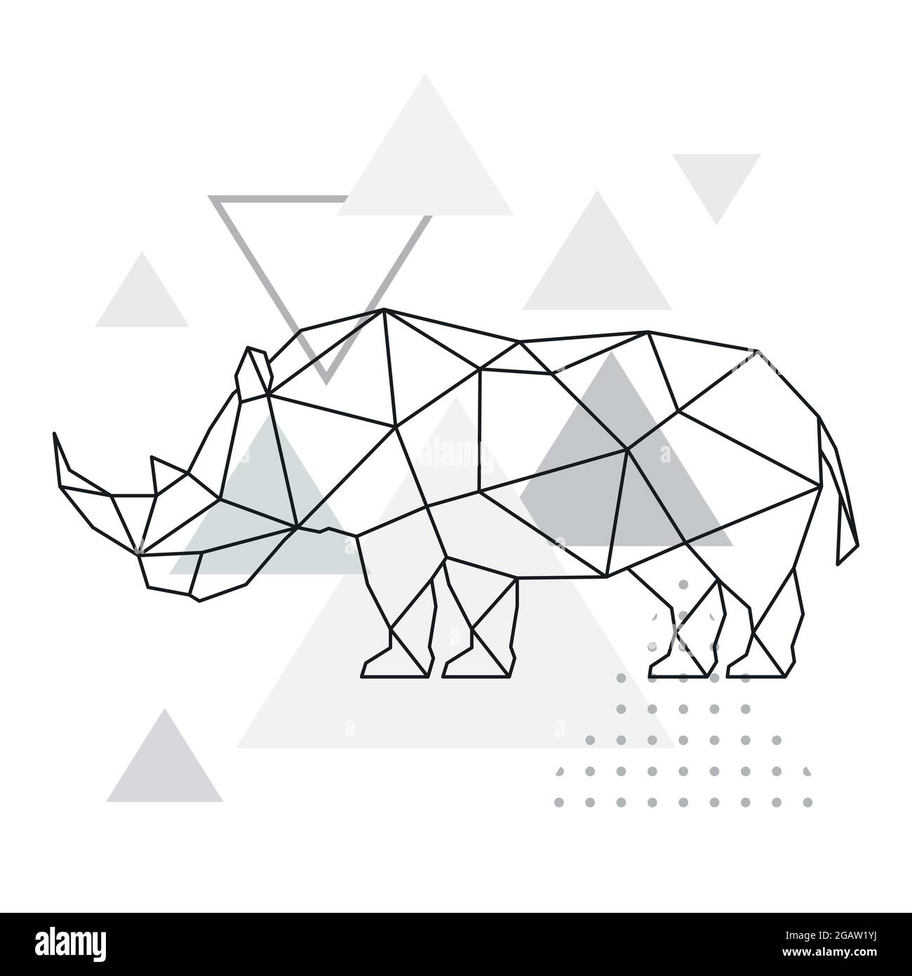 Polygonales Nashorn auf abstraktem Hintergrund mit Dreiecken. Poster im geometrischen Stil. Vektor-Illustration für wilde Tiere. Stock Vektor