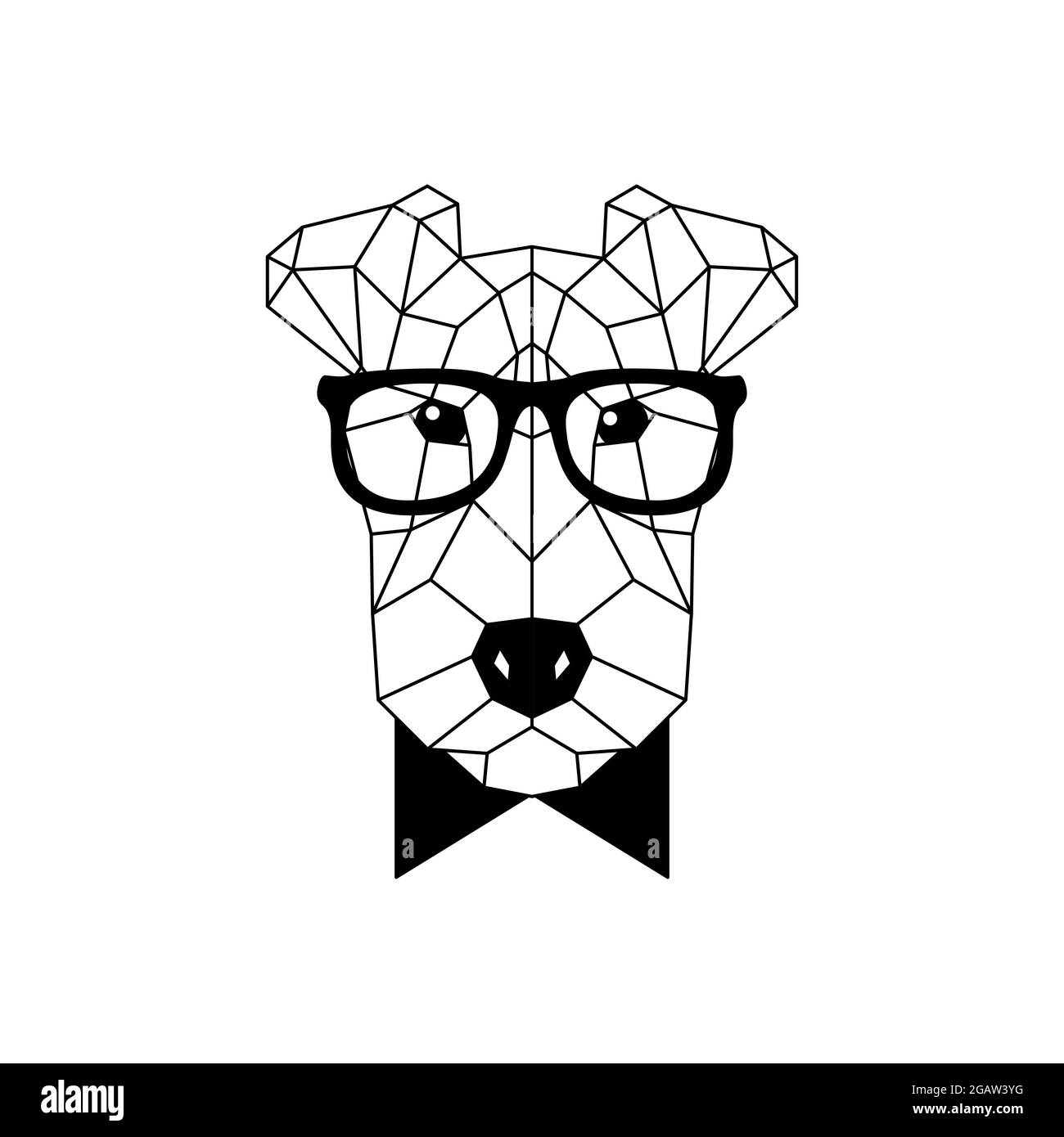 Polygonaler Fuchs-Terrier-Hund in modischer Brille und Fliege. Geometrisches Hundesymbol. Vektorgrafik. Stock Vektor