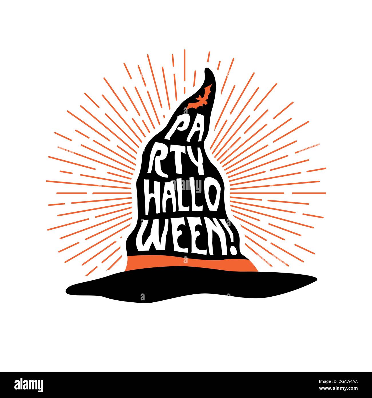 Hexenhut mit Schriftzug Party Halloween. Flyer-Design. Vektorgrafik. Stock Vektor