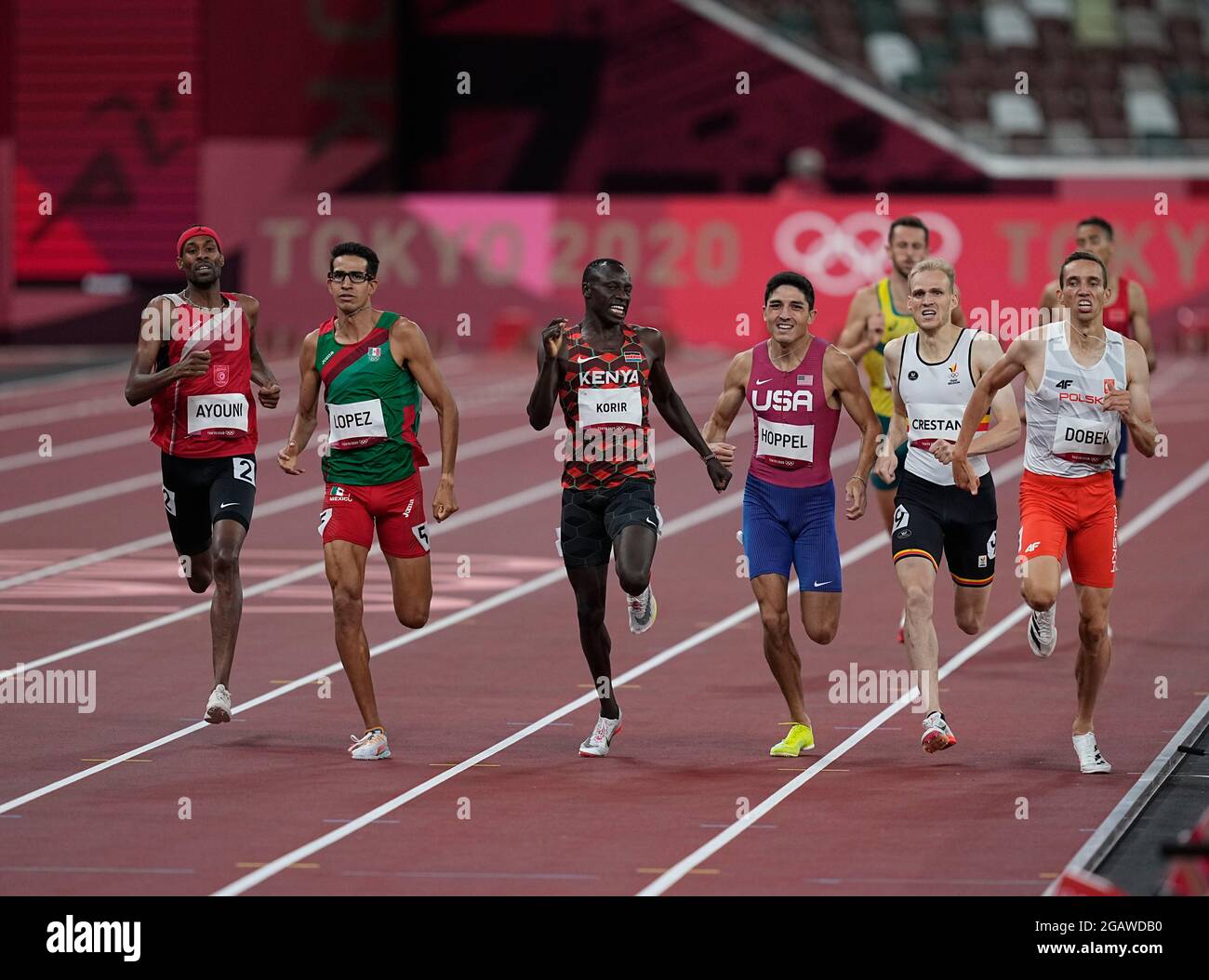 1. August 2021: Bryce Hoppel und Emmanuel Kipkurui Korir während 800 Meter für Männer bei den Olympischen Spielen in Tokio, im Olympiastadion in Tokio, Tokio, Japan}. Kim Price/CSM Stockfoto