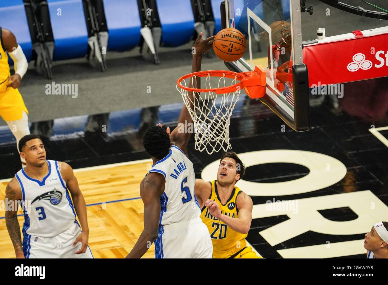 Orlando, Florida, USA, 9. April 2021, Indiana Pacers Gesicht der Orlando Magie im Amway Center (Foto: Marty Jean-Louis) Stockfoto