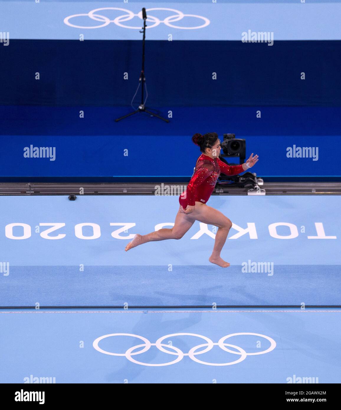 (210801) -- TOKIO, 1. August 2021 (Xinhua) -- Alexa Moreno aus Mexiko tritt am 1. August 2021 beim Frauengewölbe-Finale der Kunstturnen bei den Olympischen Spielen 2020 in Tokio, Japan, an. (Xinhua/Fei Maohua) Stockfoto