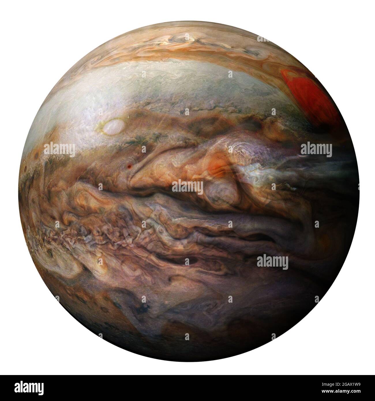 Jupiter-Planet isoliert auf weißem Hintergrund. Elemente dieses Bildes werden von der NASA eingerichtet. Stockfoto