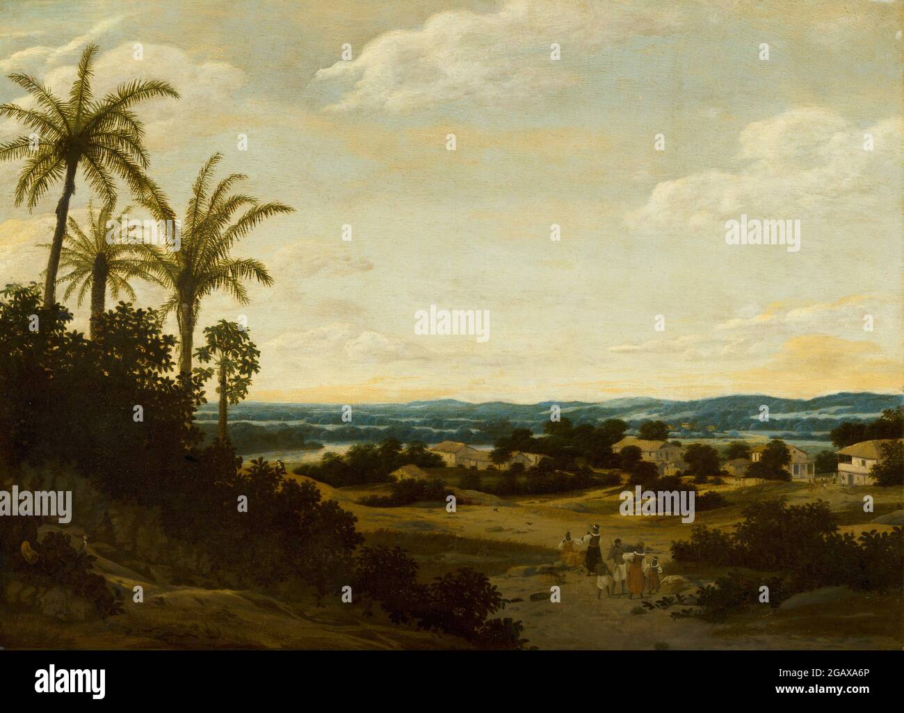 Titel: Brazilian Landscape / Paisagem Brasileira Ersteller: Frans Janszoon Post Datum: 1667 Medium: Öl auf Tafel Maße: 50 x 69 cm Ort: Mauritshuis Stockfoto