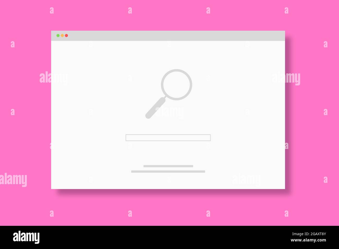 Internet-Browser-Fenster mit Suchmaschinen-Website - flache Abbildung, rosa Hintergrund Stockfoto