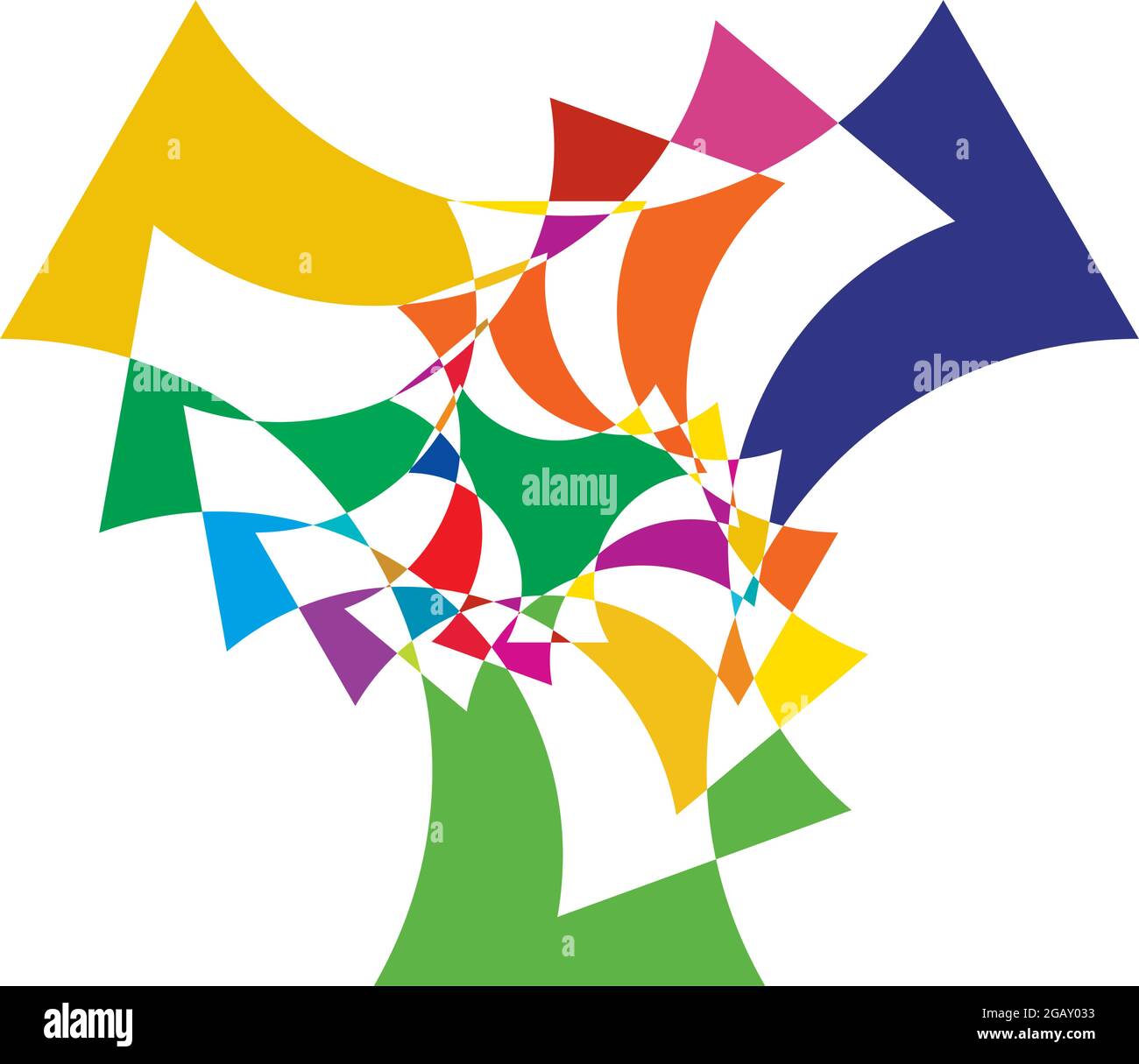 Farbenfrohe optische, visuelle Illustration. Geometrisches Design-Element für Spirale, Wirbel, Helix, Wirbel und Wirbel – Vektorgrafik, Clip-Art-Grafik Stock Vektor