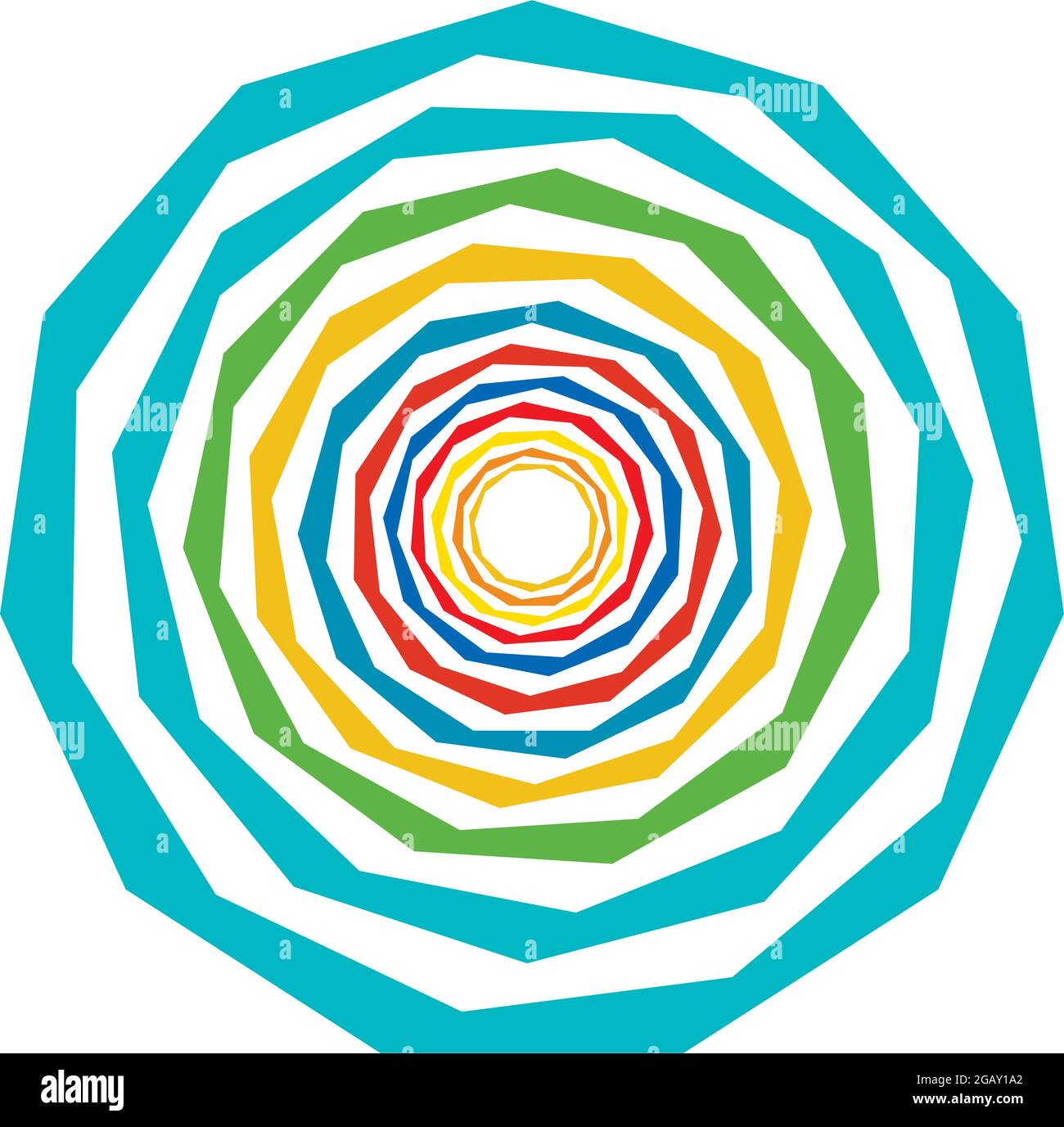 Farbenfrohe optische, visuelle Illustration. Geometrisches Design-Element für Spirale, Wirbel, Helix, Wirbel und Wirbel – Vektorgrafik, Clip-Art-Grafik Stock Vektor