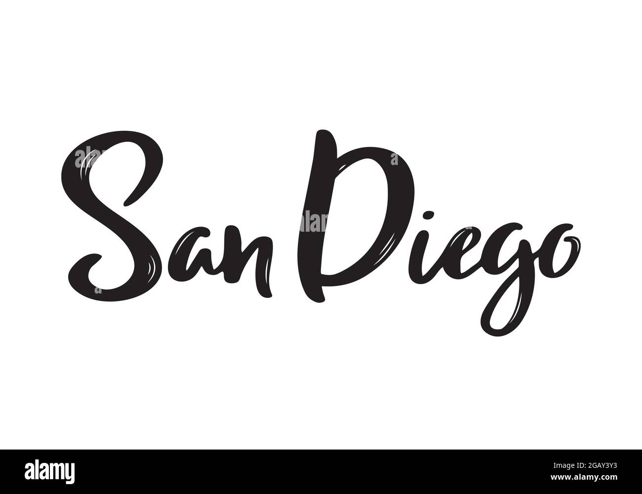 San Diego - Handgezeichnete Beschriftung Name der US-Stadt. Handschriftliche Inschrift. Vektorgrafik. Stock Vektor