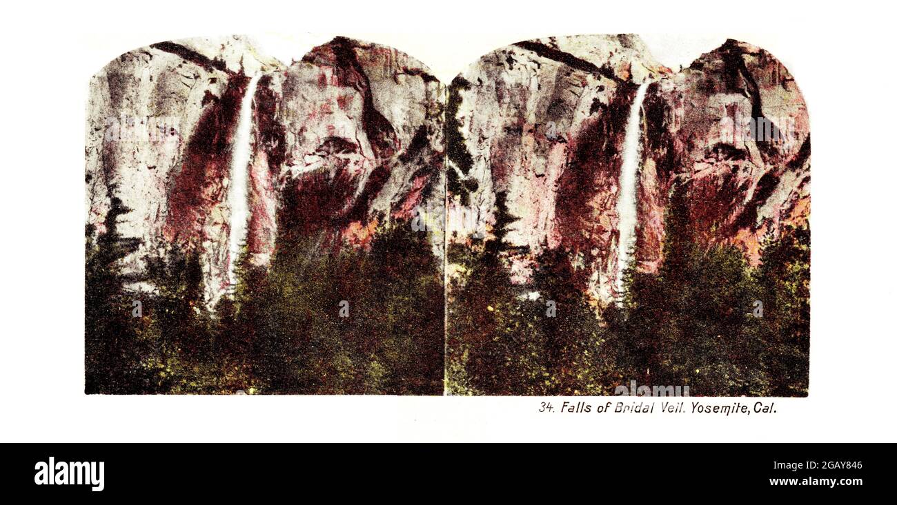 Falls of the Bridal Veil, Stereo View Card Ca, 1900, Yosemite National Park, Kalifornien. Stockfoto