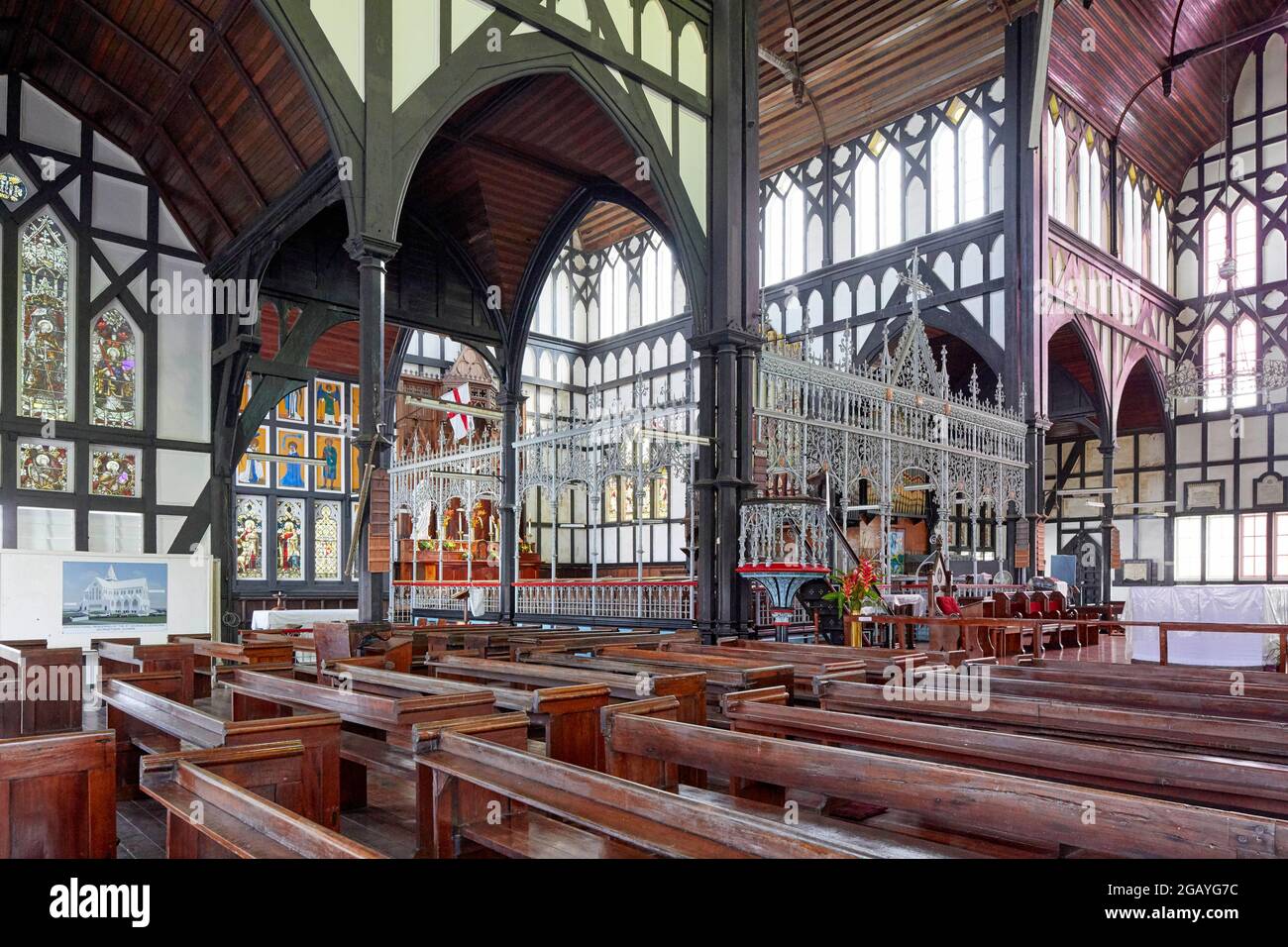 Innenansicht der anglikanischen Kathedrale von Saint George in Georgetown, Guyana, Südamerika Stockfoto