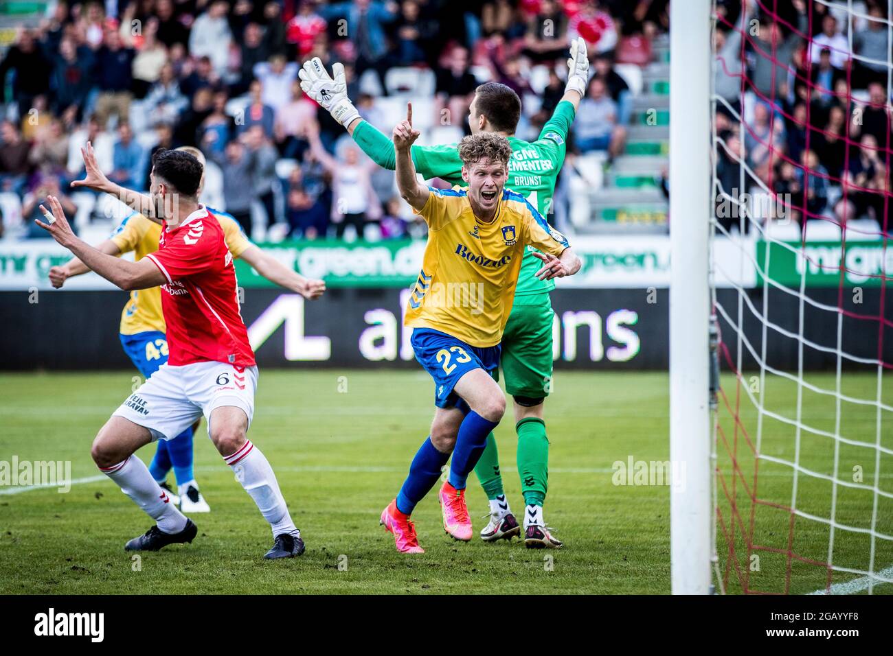 Vejle, Dänemark. August 2021. Christian Cappis (23) von Broendby IF erzielt im 3F Superliga-Spiel zwischen Vejle Boldklub und Broendby IF im Vejle Stadion in Vejle 2-2 Punkte. (Foto: Gonzales Photo/Alamy Live News Stockfoto