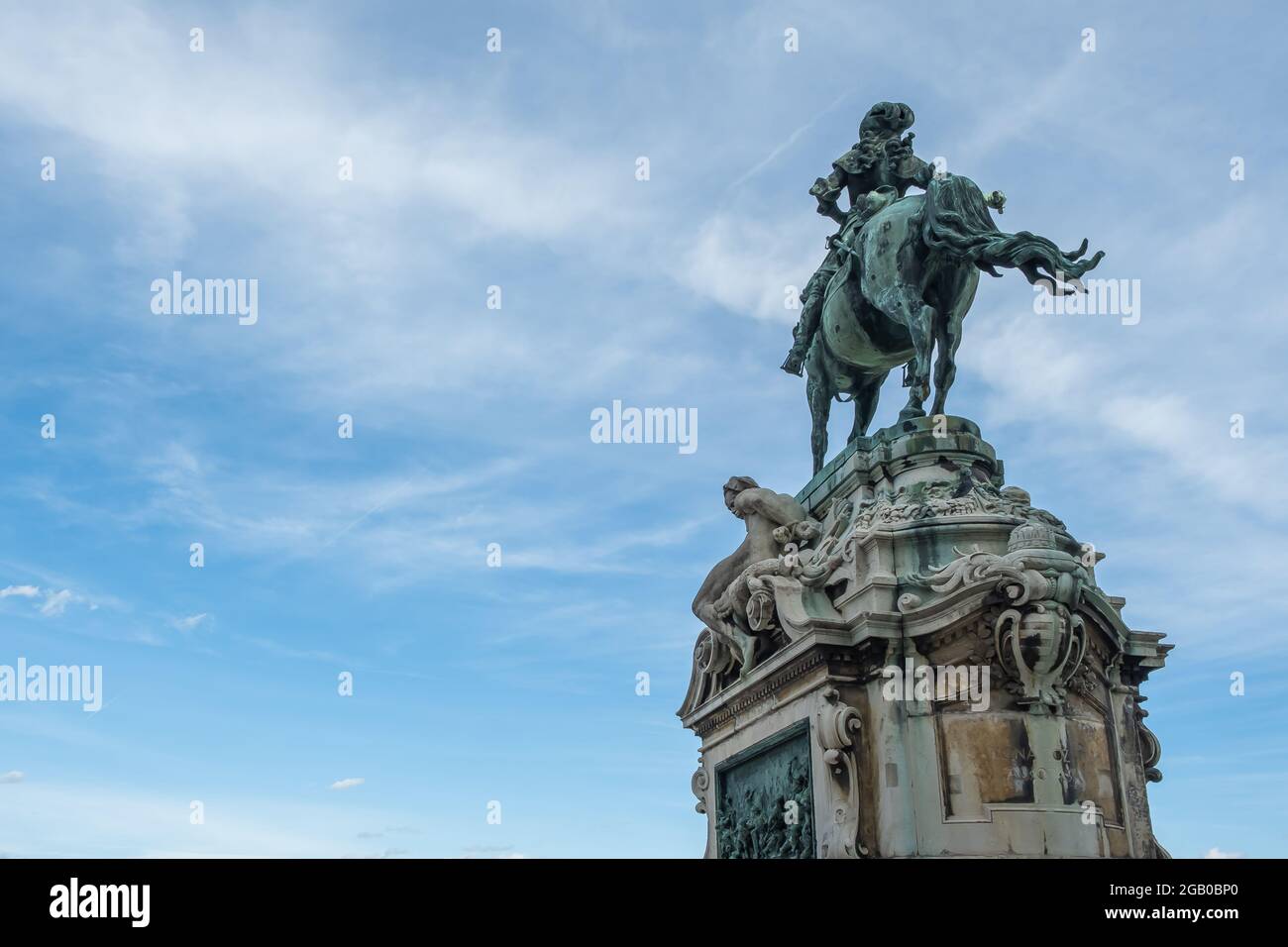 Ansicht des Reiterstatuts von Prinz Eugen von Savoyen auf der Budaer Burg in Budapest, Ungarn. Stockfoto