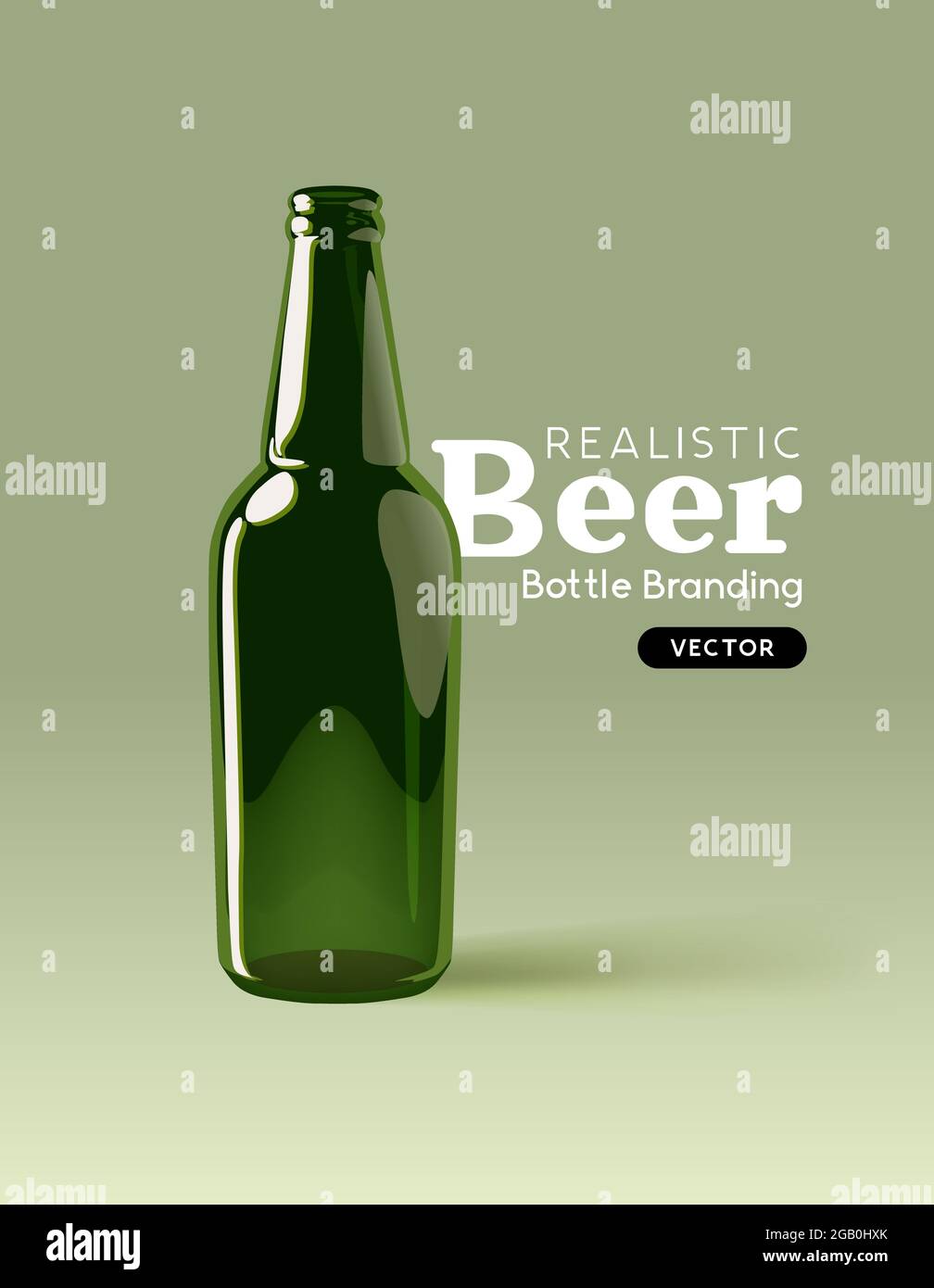Eine realistische Bierflasche aus grünem Glas zum Verspotten von Designs. Moderne Marketingvorlage für Getränke Vektorgrafik Stock Vektor