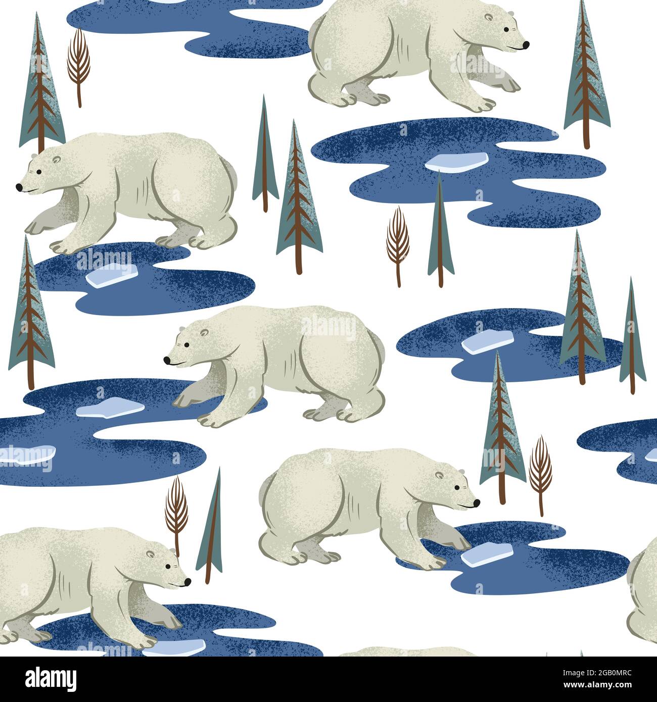 Nahtloses Muster mit weißen arktischen Bären. Angesagter Weihnachtsdruck. Stock Vektor