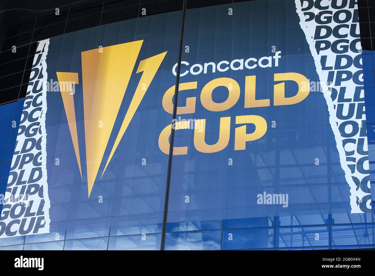 1. August 2021: Außenansicht des Allegiant Stadions vor dem Start des CONCACAF Gold Cup 2021 Finales mit den Vereinigten Staaten und Mexiko im Allegiant Stadium in Las Vegas, NV. Christopher Trim/CSM. Stockfoto