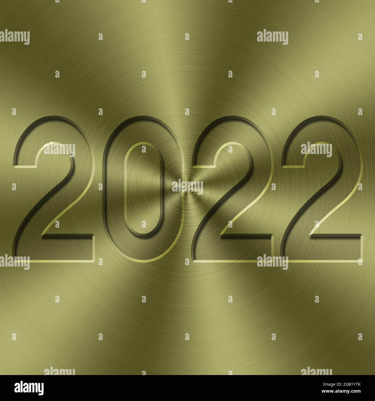 Illustration des Textes für das Jahr 2022 auf Stahlgoldeffekt-Hintergrund Stockfoto
