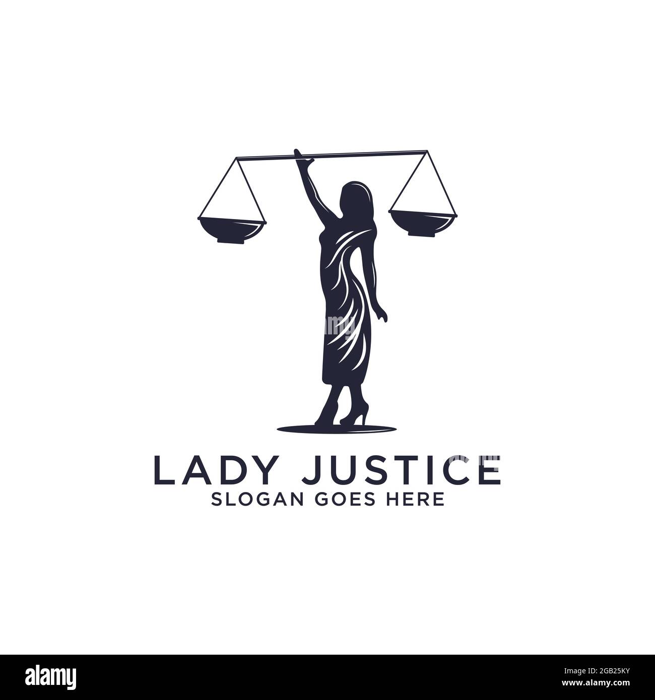 lady Justice Law Firm Logo Icon Design Inspirationen, starke weibliche Figur mit Skalen Vektor Illustrationen halten Stock Vektor