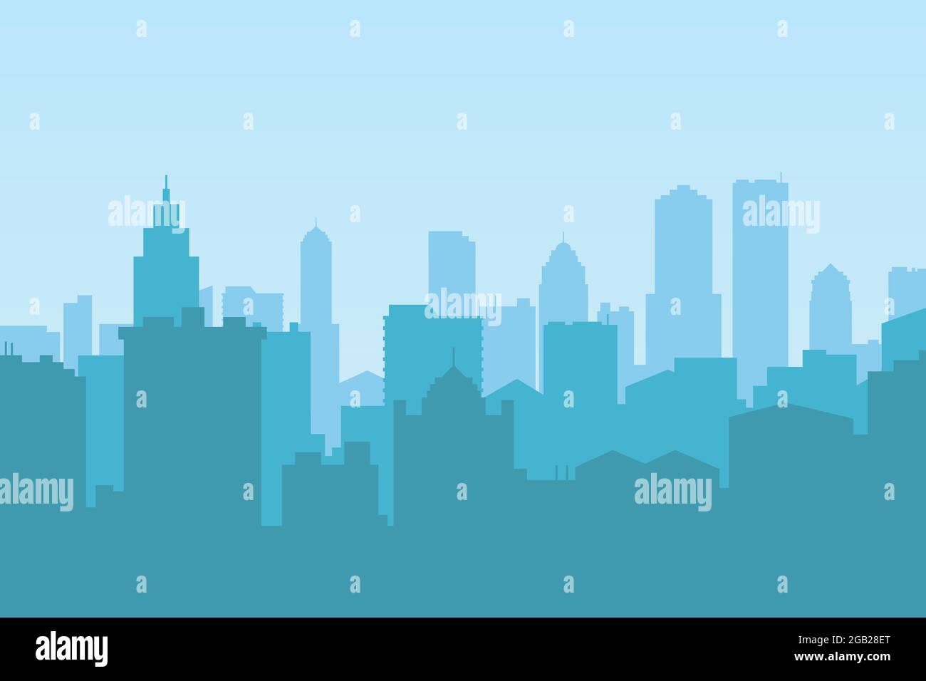 Vektordarstellung einer Silhouette in der Innenstadt mit blauem Himmel Stock Vektor