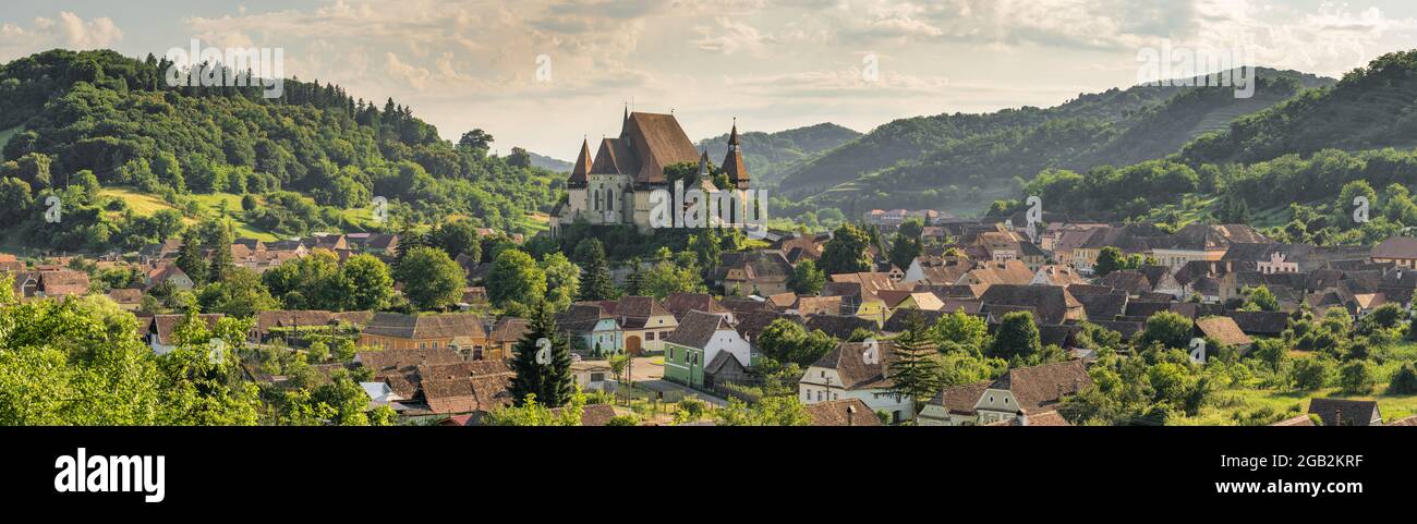 Panorama der befestigten sächsischen Kirche von Biertan, UNESCO-Weltkulturerbe, in Biertan, Siebenbürgen, Rumänien, Europa Stockfoto