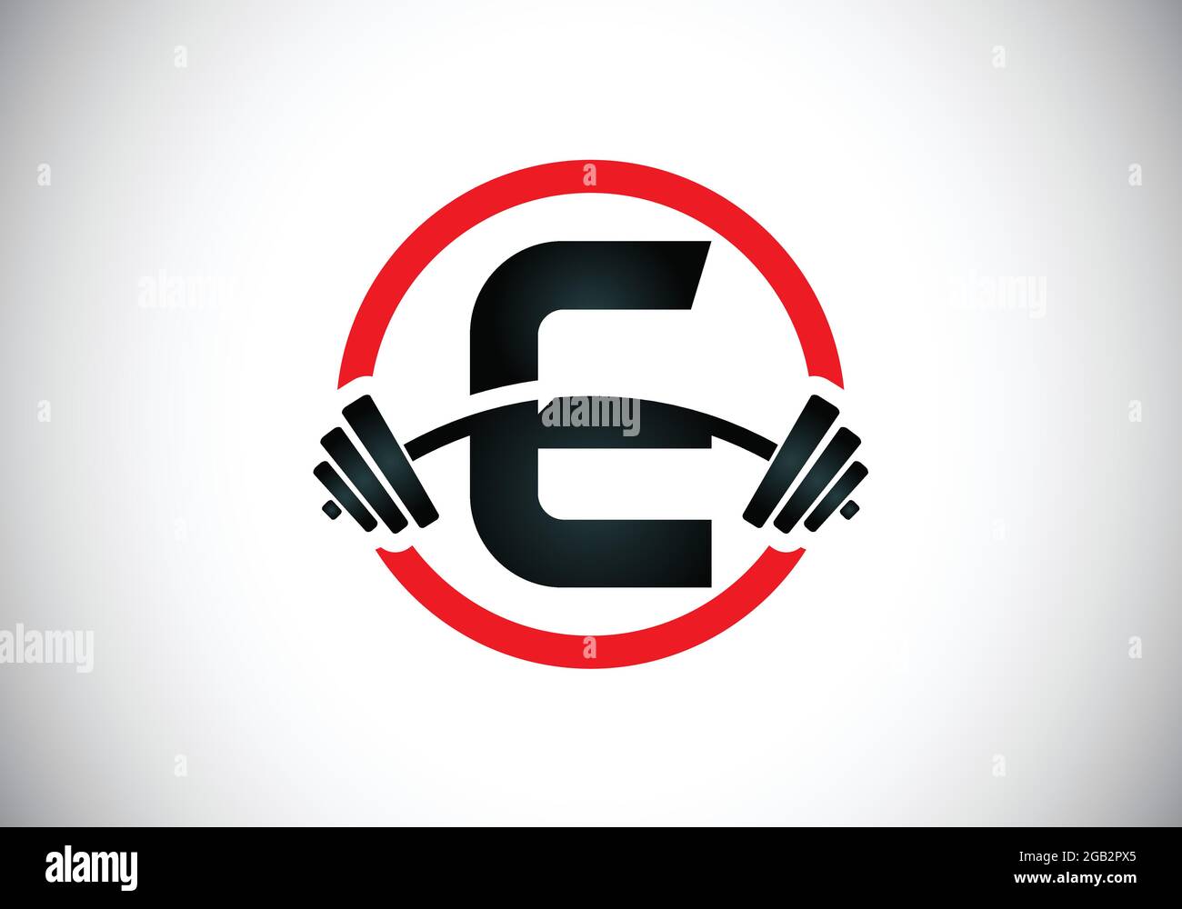 Anfängliches E-Monogramm-Alphabet mit einer Langhantel. Lifting Vektor Logo Design. Modernes Vektorlogo für Bodybuilding, Fitnessstudio, Fitnessclub, Business und Unternehmen Stock Vektor