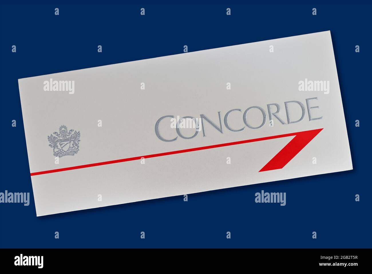 Original British Airways Concorde-Ordner für Flugtickets. Bordkarten-Umschlag von Überschallflügen im Jahr 1994. Stockfoto