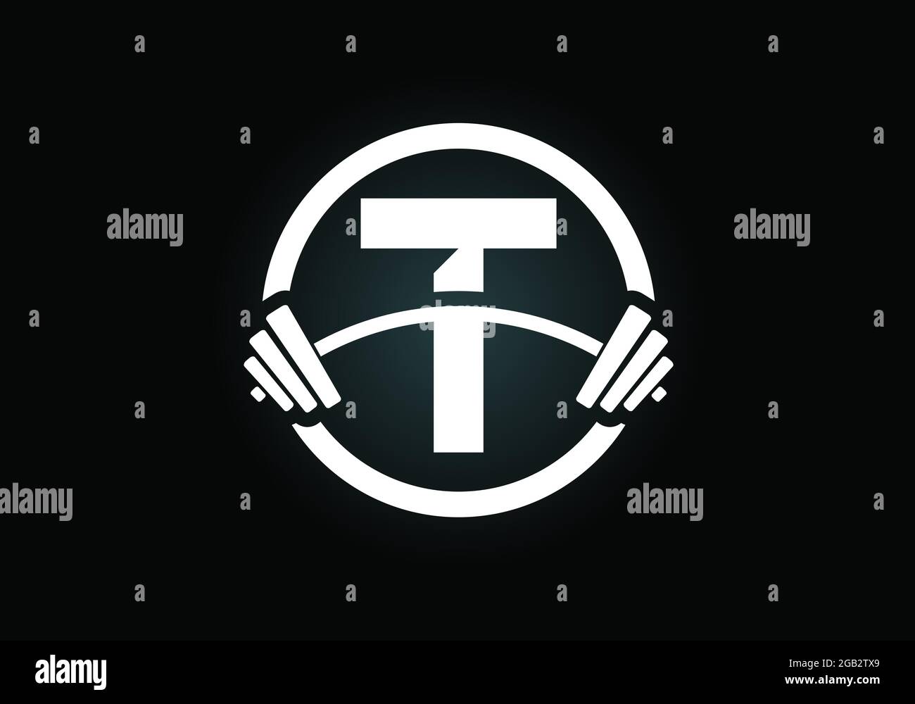 Anfängliches T-Monogramm-Alphabet mit einer Langhantel. Lifting Vektor Logo Design. Modernes Vektorlogo für Bodybuilding, Fitnessstudio, Fitnessclub, Business und Unternehmen Stock Vektor