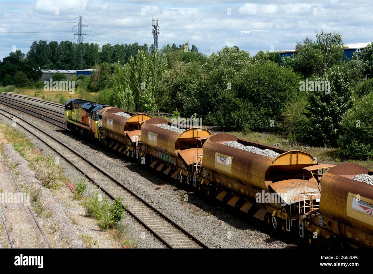 Ein Ballastzug der Network Rail in Banbury, Oxfordshire, England, Großbritannien Stockfoto