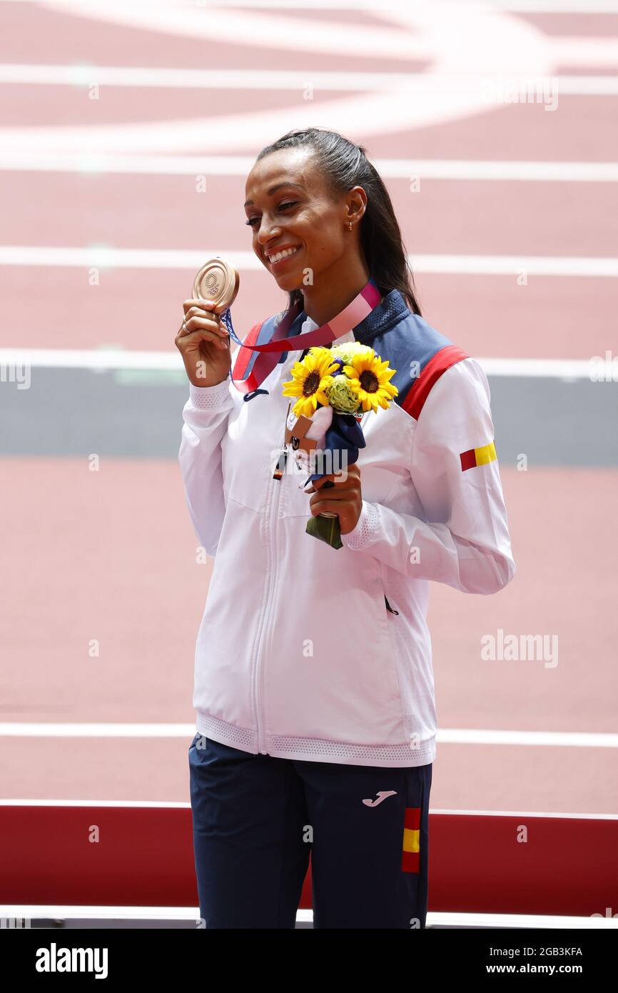 Ana PELETEIRO (ESP) 3. Bronzemedaille während der Olympischen Spiele Tokio 2020, Leichtathletik-Dreisprung-Finale der Frauen am 2. August 2021 im Olympiastadion in Tokio, Japan - Foto Kishimoto / DPPI Stockfoto