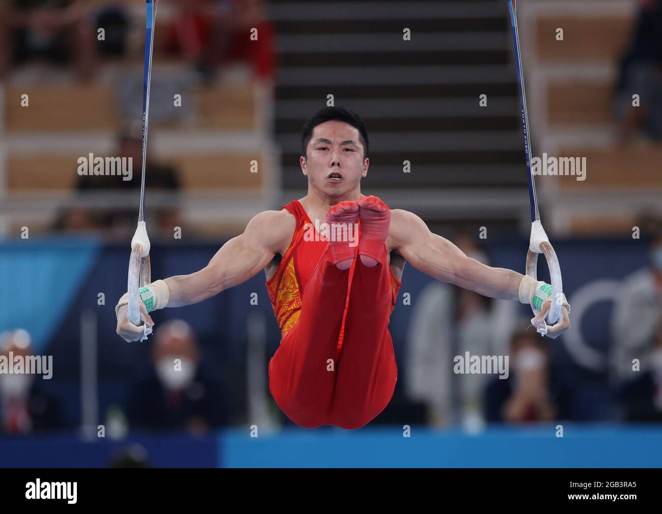 Tokio, Japan. August 2021. You Hao aus China tritt beim Finale der Kunstturnringe bei den Olympischen Spielen 2020 in Tokio, Japan, am 2. August 2021 an. Quelle: Zheng Huansong/Xinhua/Alamy Live News Stockfoto