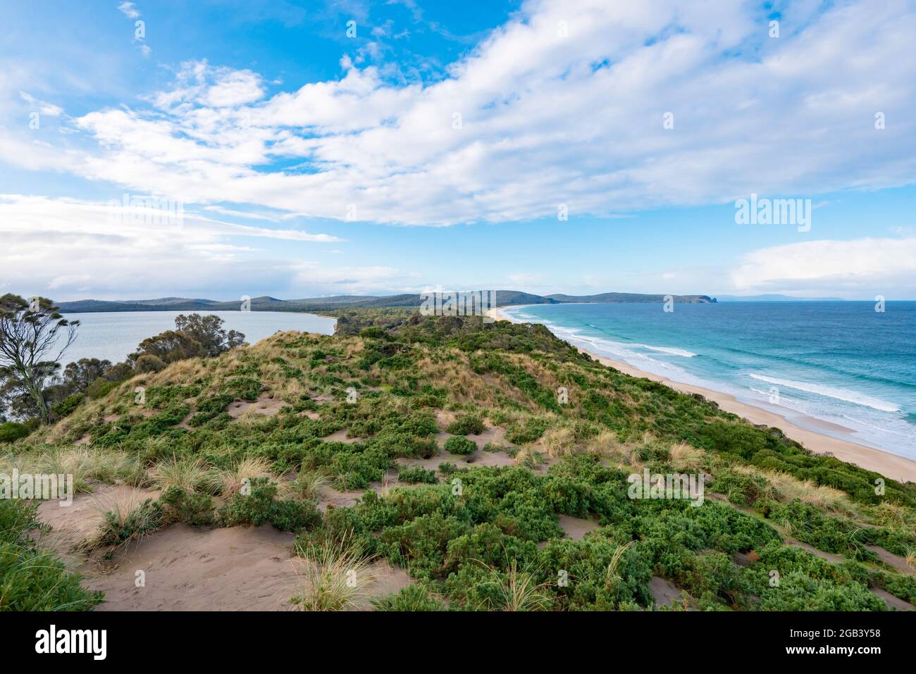 Bruny Island Neck, eine Sandenge, verbindet den nördlichen und südlichen Teil der Insel an der südöstlichen Ecke von Tasmanien, Australien Stockfoto