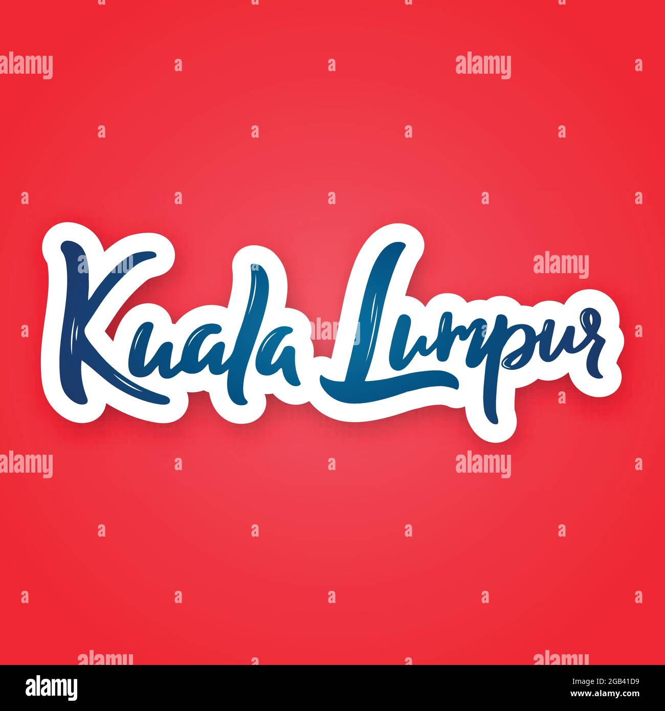 Kuala Lumpur – Handgezeichneter Schriftzug der malaysischen Hauptstadt. Aufkleber mit Schriftzug in Papierschnitt-Optik. Vektorgrafik. Stock Vektor