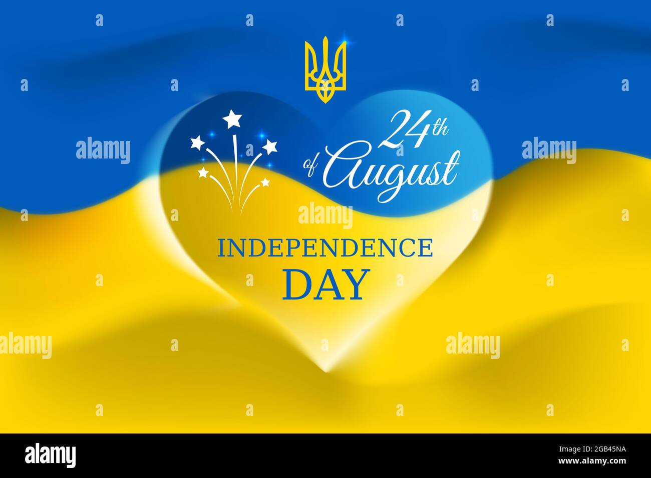 Banner am 24. august, Unabhängigkeitstag der ukraine, Vektorvorlage ukrainische Flagge mit Herzform. Hintergrund mit fliegender Flagge. Nationaler Feiertag von Ukrai Stock Vektor