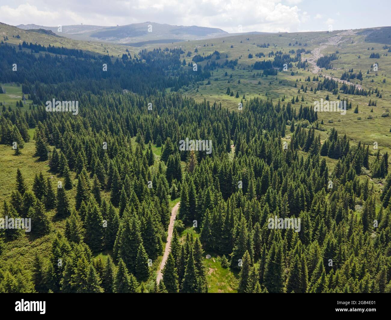 Luftaufnahme des Konyarnika-Gebietes am Vitosha-Berg, Region Sofia City, Bulgarien Stockfoto