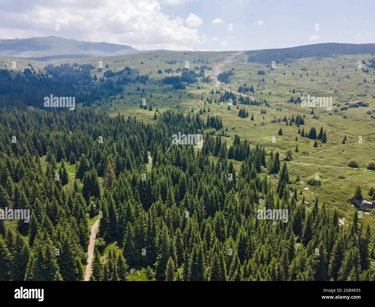 Luftaufnahme des Konyarnika-Gebietes am Vitosha-Berg, Region Sofia City, Bulgarien Stockfoto