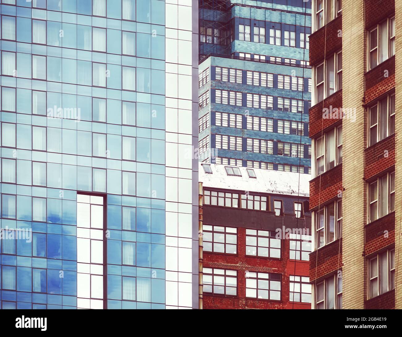 New York City die vielfältige Architektur, Farbe getonte Bild, USA. Stockfoto