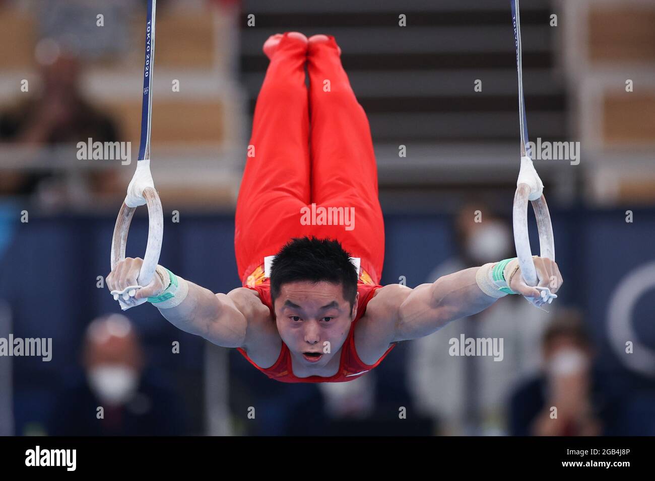 Tokio, Japan. August 2021. You Hao aus China tritt beim Finale der Kunstturnringe bei den Olympischen Spielen 2020 in Tokio, Japan, am 2. August 2021 an. Quelle: Zheng Huansong/Xinhua/Alamy Live News Stockfoto