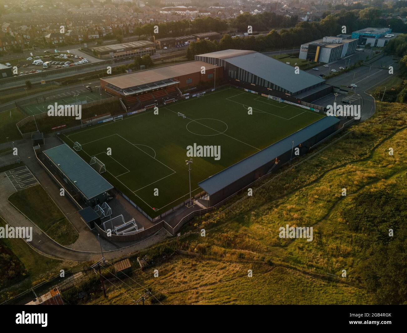 The Flamingo Land Stadium Scarborough Football Club Aerial Drone North Yorkshire Coast None League Football Stockfoto