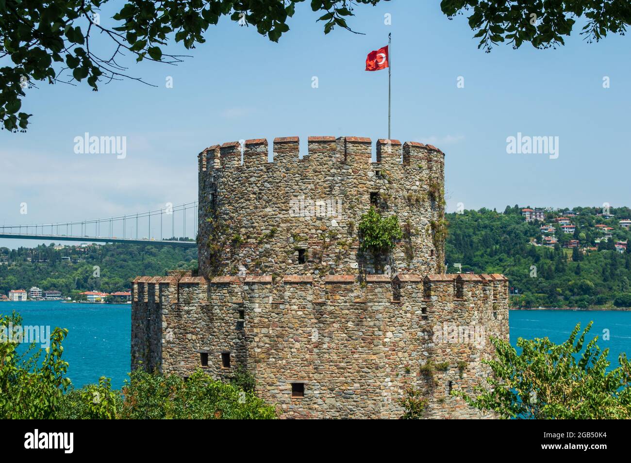 Rumeli Festung am Himmel Hintergrund in Istanbul Türkei .Architektur Hintergrund. Stockfoto