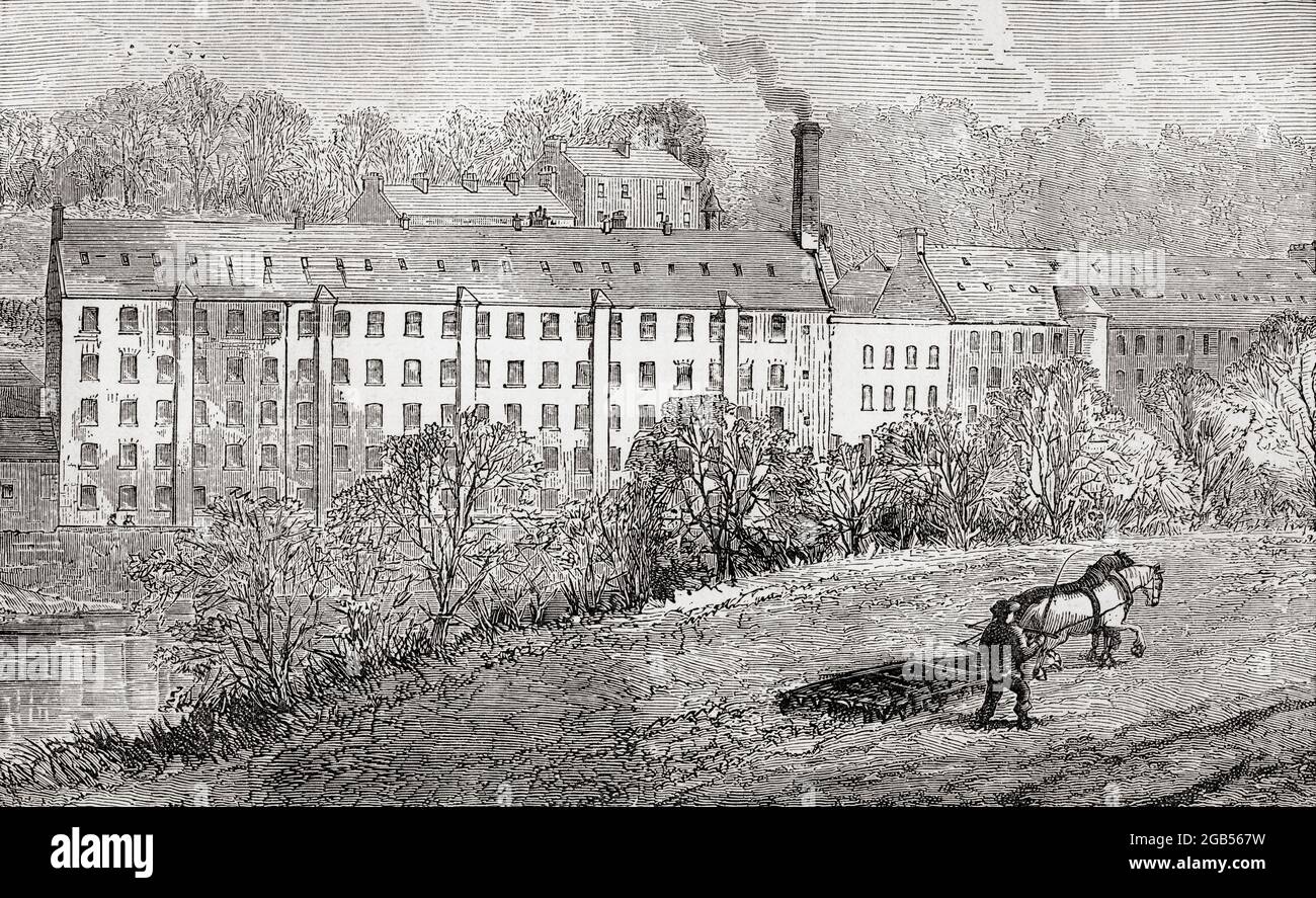 Blantyre Mill, Blantyre, Glasgow, Lankashire, Schottland, Hier im 19. Jahrhundert gesehen. David Livingstone wurde in Blantyre geboren und war hier im Alter von 10 Jahren bis zu seinem 26. Lebensjahr beschäftigt. Aus dem malerischen Schottland ITS Romantic Scenes and Historical Associations, veröffentlicht um 1890. Stockfoto