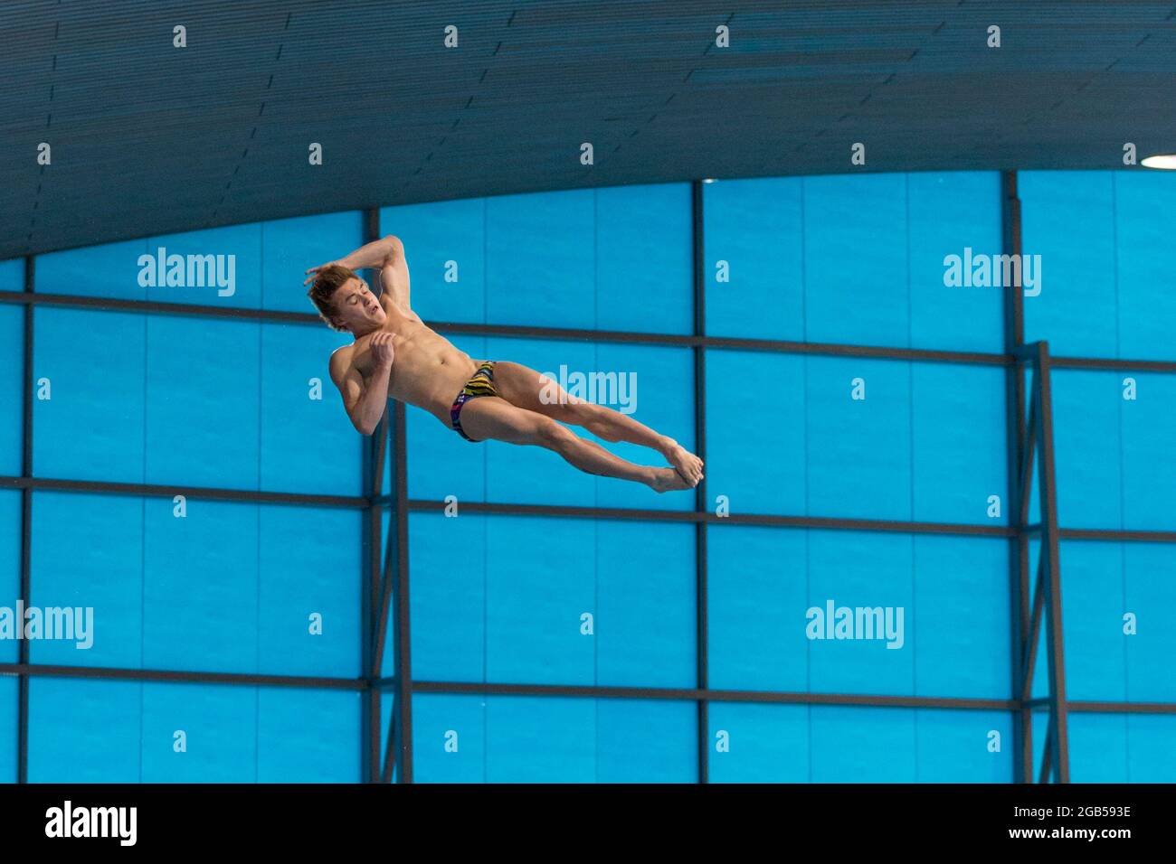Russische Taucherin Nikita Shleikher, 10 m Plateauchtauchgang, Twist, Eurpean Diving Championships, 2016, London, VEREINIGTES KÖNIGREICH Stockfoto