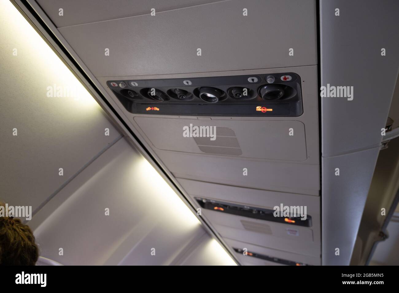 Klimaanlage in einem Flugzeug. Stockfoto