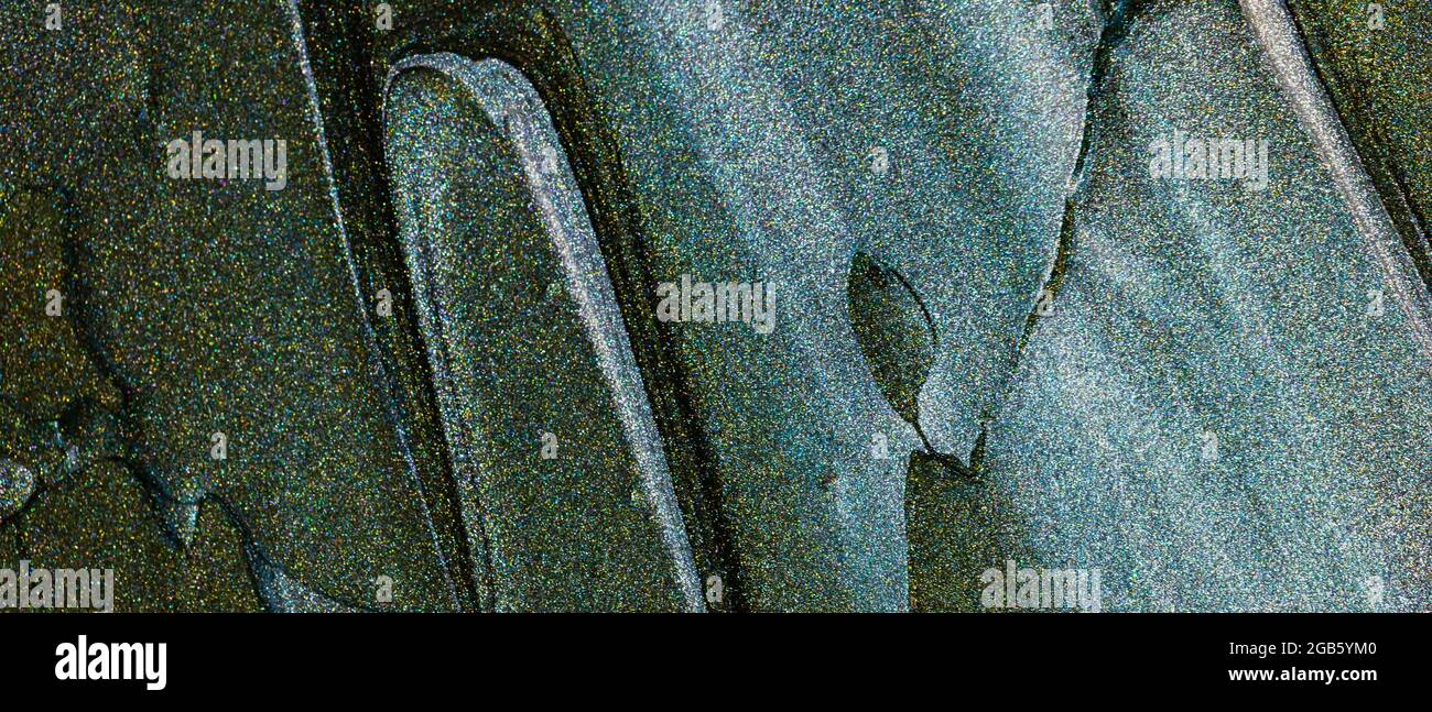 Dunkelblau grün Glitzer abstrakter Hintergrund. Aquamarinfarbener Hintergrund mit glitzernder blauer Glitzer-Textur. Speicherplatz kopieren Stockfoto