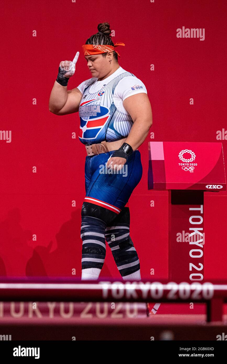 Tokio, Japan. August 2021. Olympische Spiele: Gewichtheben, Frauen´s + 87kg Gruppe A, auf dem Tokyo International Forum. © ABEL F. ROS / Alamy Live News Stockfoto